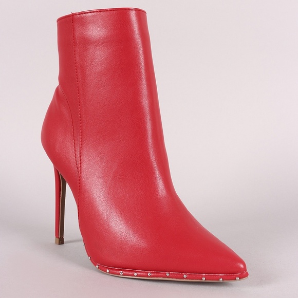 Bad Habits - Red Studded Ankle Booties - Picture 1 of 4